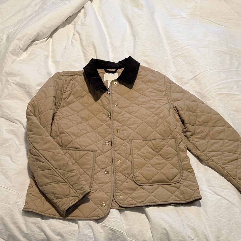 H&M Tan Quilted Jacket with Dark Brown Collar